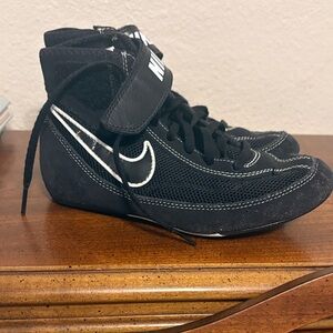 Nike Black and White High-Top Wrestling Shoes